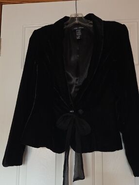 Anne Carson Black Velvet Tie-Front Blazer